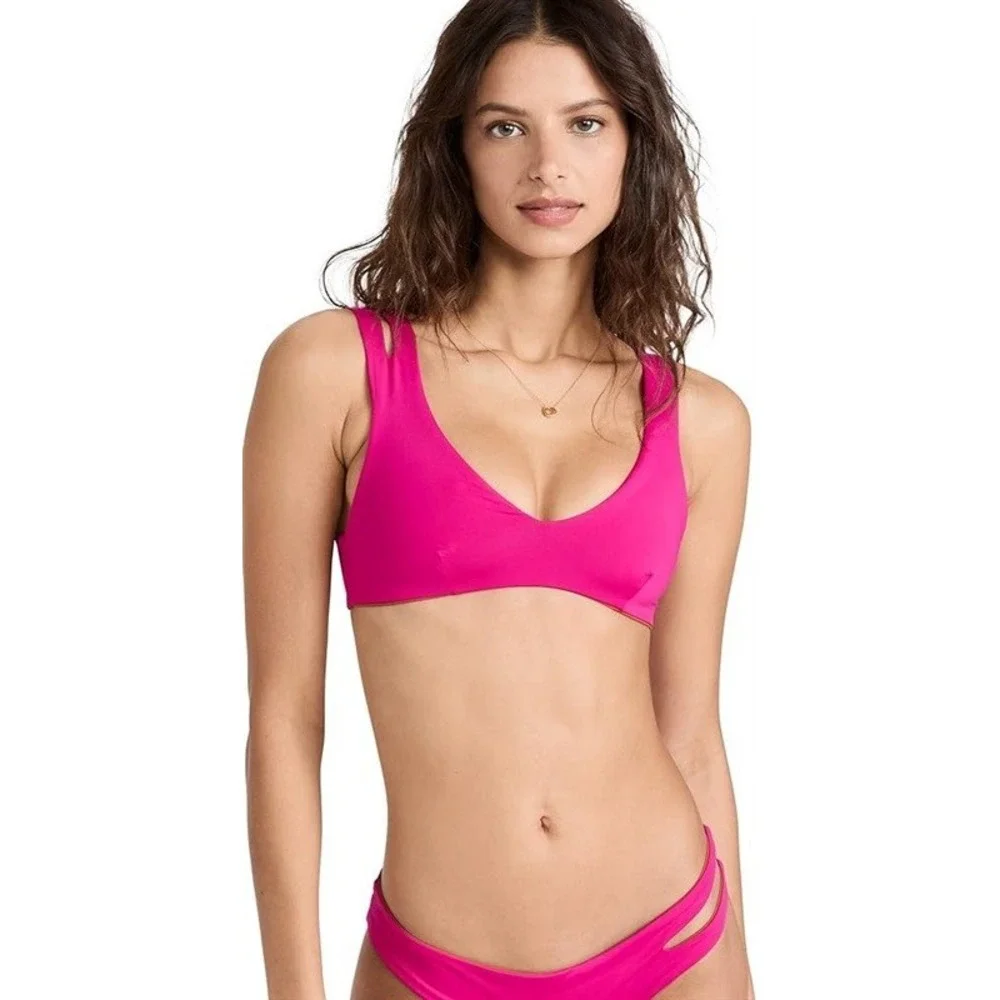 NWOTD L*Space M One Wave Bikini Top Reversible Brown & Pink 121161